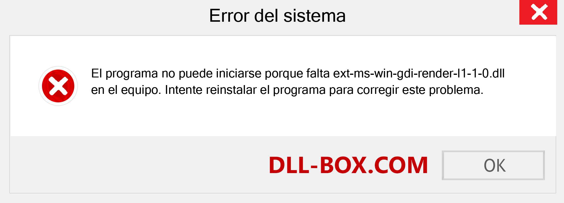 ¿Falta el archivo ext-ms-win-gdi-render-l1-1-0.dll ?. Descargar para Windows 7, 8, 10 - Corregir ext-ms-win-gdi-render-l1-1-0 dll Missing Error en Windows, fotos, imágenes